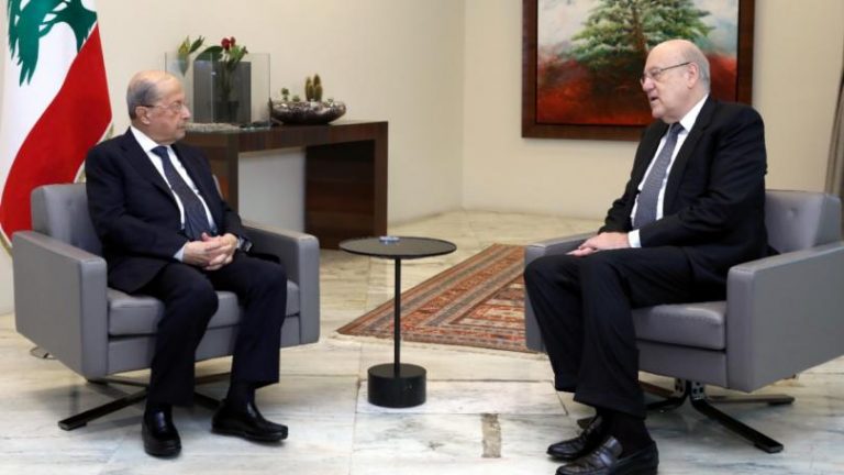 ميقاتي من بعبدا: “الحكومة ماشية لكن مجلس الوزراء مش ماشي”