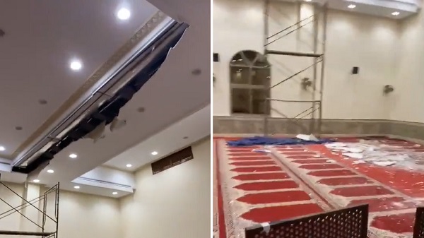 بالفيديو: انهيار سقف احد المساجد أثناء صلاة التراويح!