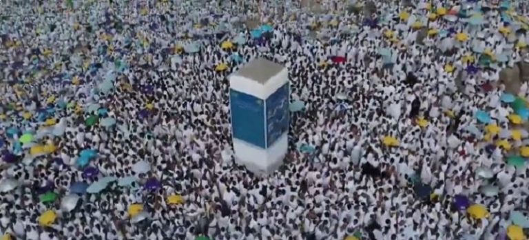 بالفيديو: الحجّاج يقفون على جبل عرفات