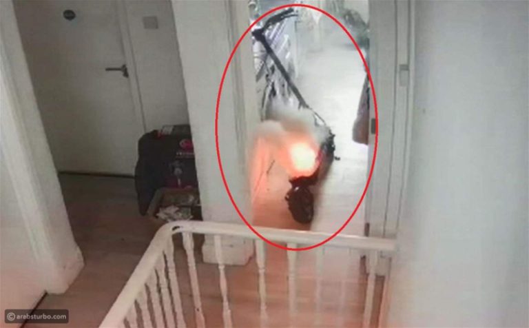 بالفيديو.. حريق بعد إنفجار سكوتر كهربائي