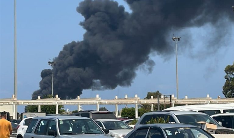 بالفيديو: حريق على طريق المطار
