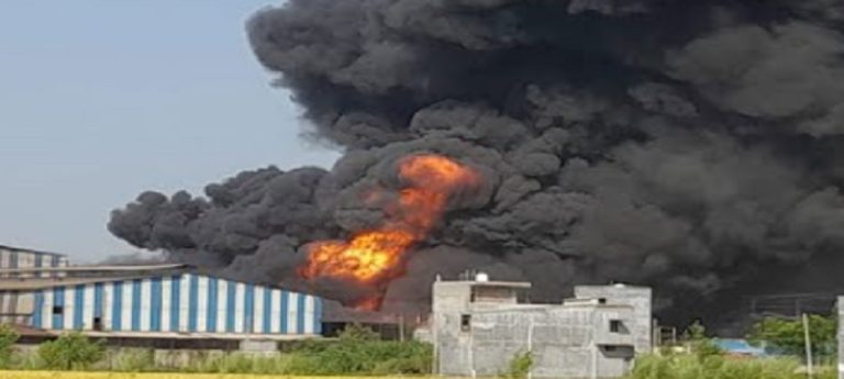 بالفيديو.. جرحى بحريق مصنع في الهند