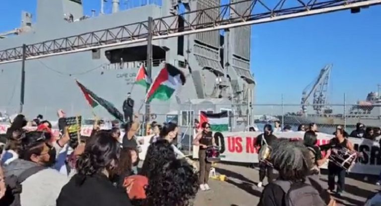بالفيديو.. متظاهرون يمنعون إبحار سفينة أسلحة لـ”إسرائيل” في أوكلاند