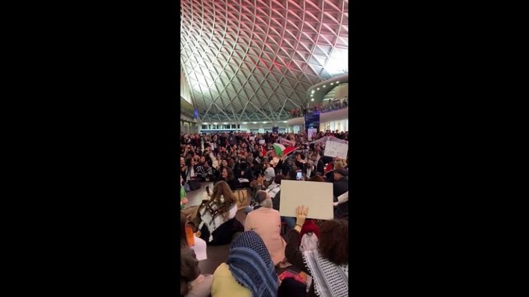 بالفيديو.. متظاهرون يغلقون محطة القطارات في نيويورك دعماً للفلسطينيين