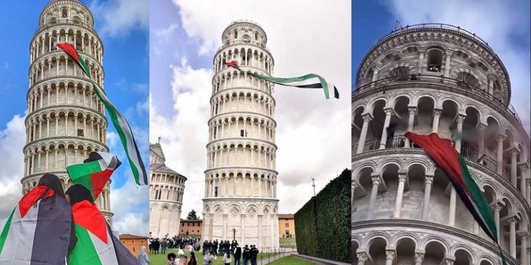 بالفيديو.. علم فلسطين يرفرف على برج “بيزا” في إيطاليا