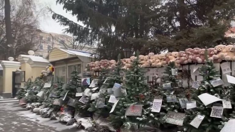 بالفيديو.. صور آثار حرب غزة أمام السفارة الفلسطينية في موسكو