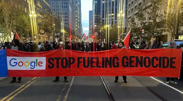بالفيديو: وقفة احتجاجية أمام “غوغل”.. أوقفوا دعم الإبادة الجماعية!