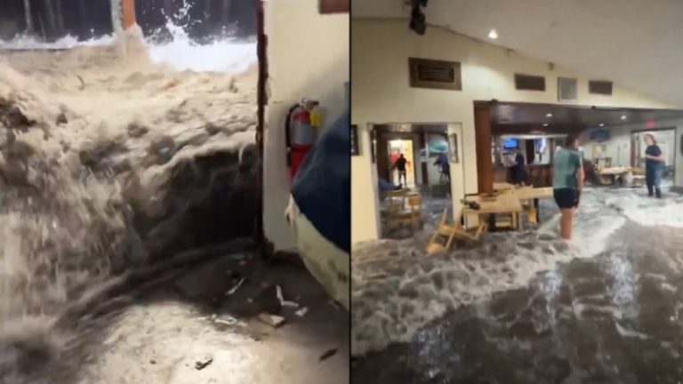 بالفيديو.. أمواج تجتاح قاعدة عسكرية أميركية في جزر المارشال