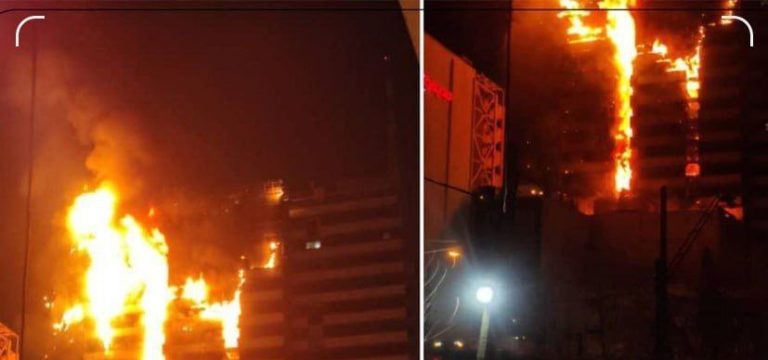 بالفيديو: حريق ضخم بمستشفى “غاندي” في طهران