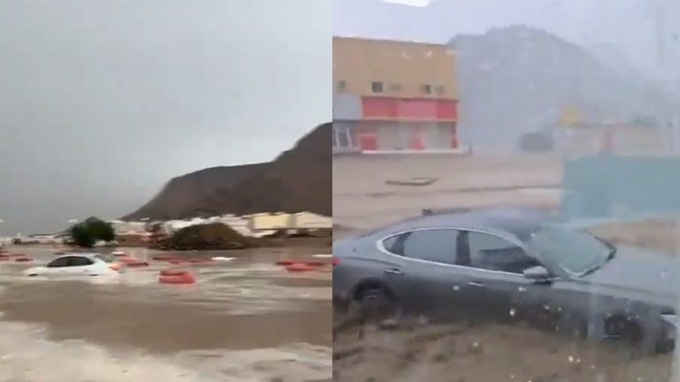 غرق آلاف السيارات في سيول المدينة المنورة! (فيديو)