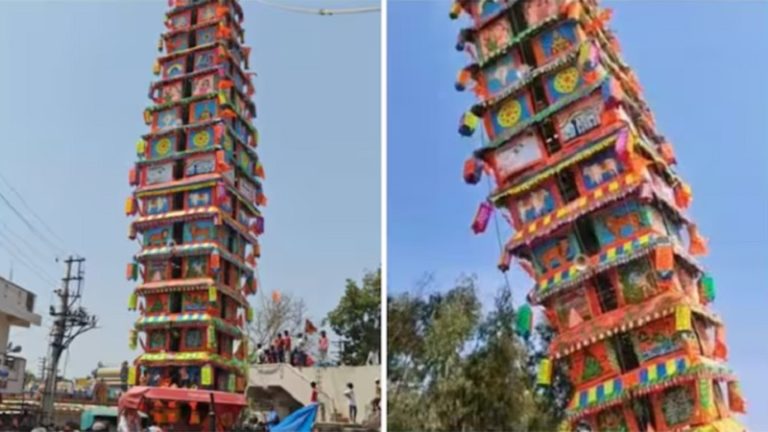 بالفيديو.. انهيار معبد متنقل في الهند