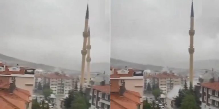 بالفيديو ـ عاصفة تؤدي إلى سقوط مئذنة مسجد!