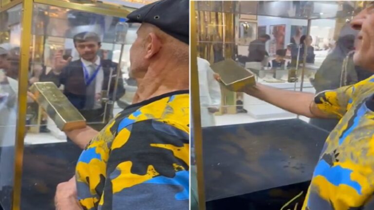 سحَبَ سبيكة ذهب من صندوق زجاجي.. ولكن! (فيديو)