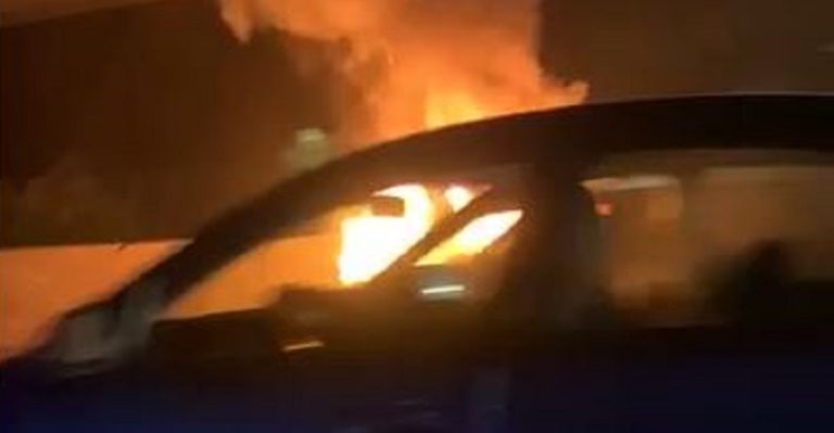 بالفيديو.. احتراق سيارة على اوتوستراد نهر الكلب