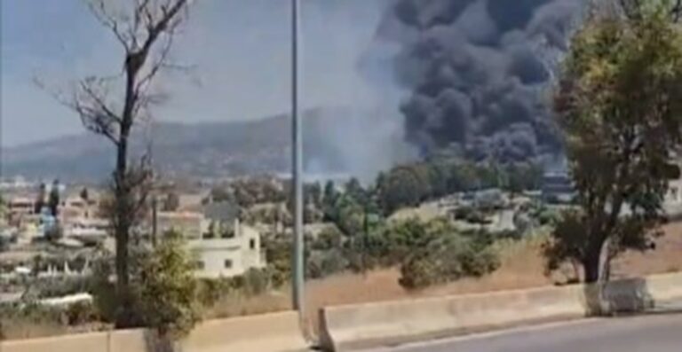 بالفيديو.. حريق كبير على طريق الدامور