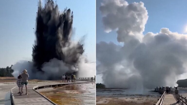 إنفجار مائي حراري في متنزه أميركي شهير! (فيديو)