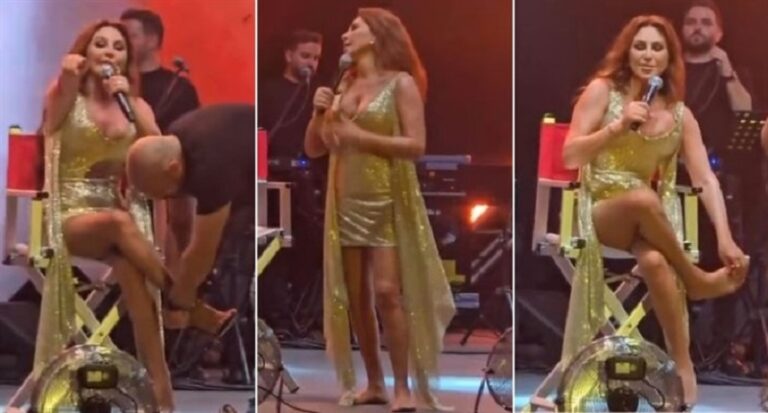 بالفيديو.. إليسا تخلع حذاءها على المسرح!