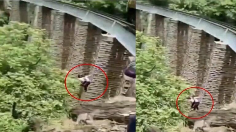 بالفيديو.. زوجان يقفزان إلى وادٍ عميق هرباً من قطار مسرع!