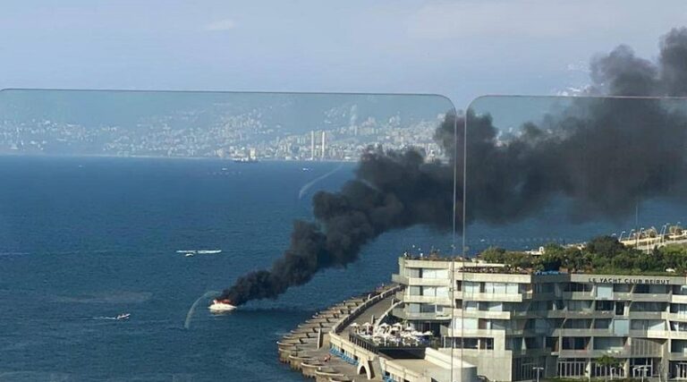 بالفيديو.. احتراق يخت في “الزيتونة باي”