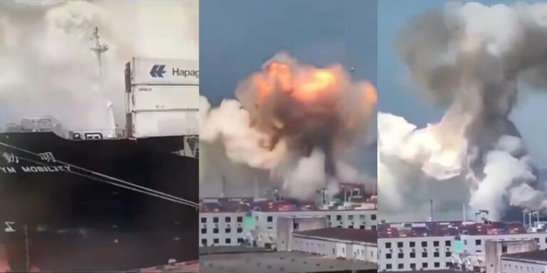 بالفيديو ـ انفجار كبير في مرفأ صيني