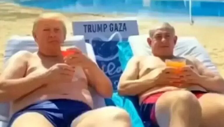 ترامب ونتنياهو يستجمان على شواطئ غزة! (فيديو)