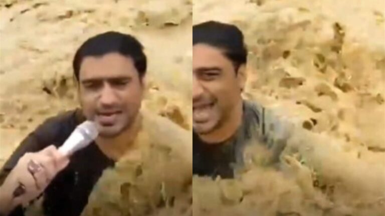 الفيضانات تسحب مراسل أثناء البث المباشر! (فيديو)