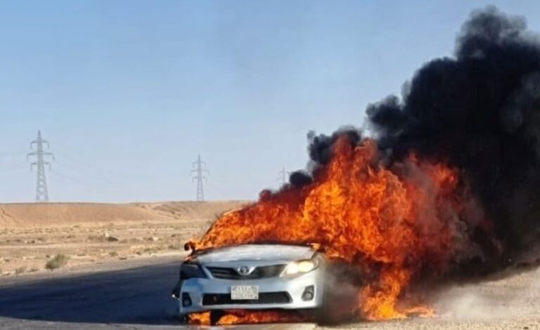 اشتعال سيارة على ضهر البيدر (صورة+فيديو)
