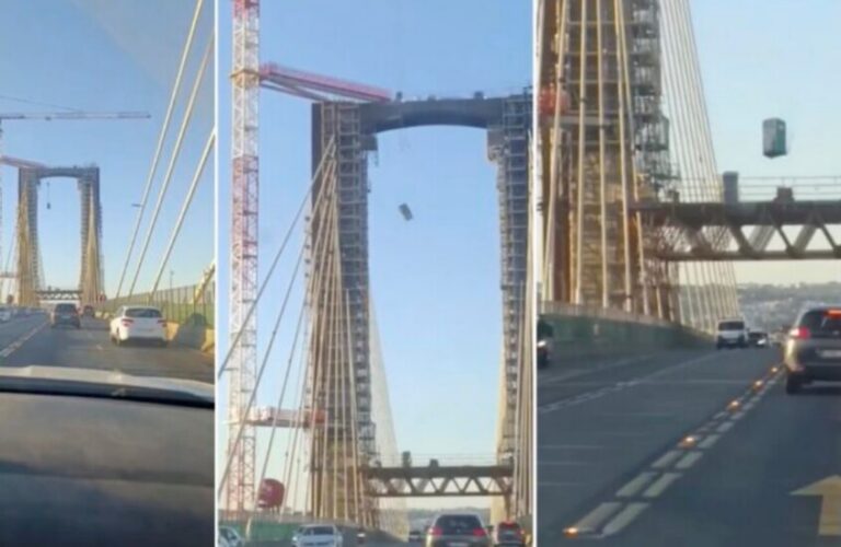 بالفيديو – سقوط مرحاض متنقل من جسر في اسبانيا